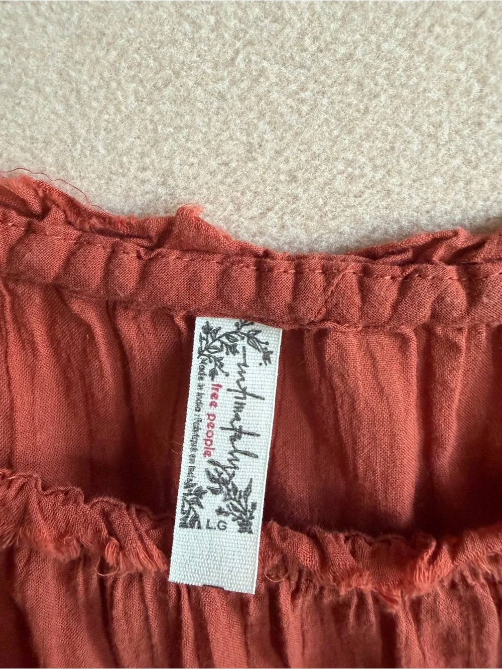 Free People Intimately SUNDOW‎ DARK CORAL Lightweight bodysuit balloon sleeve L